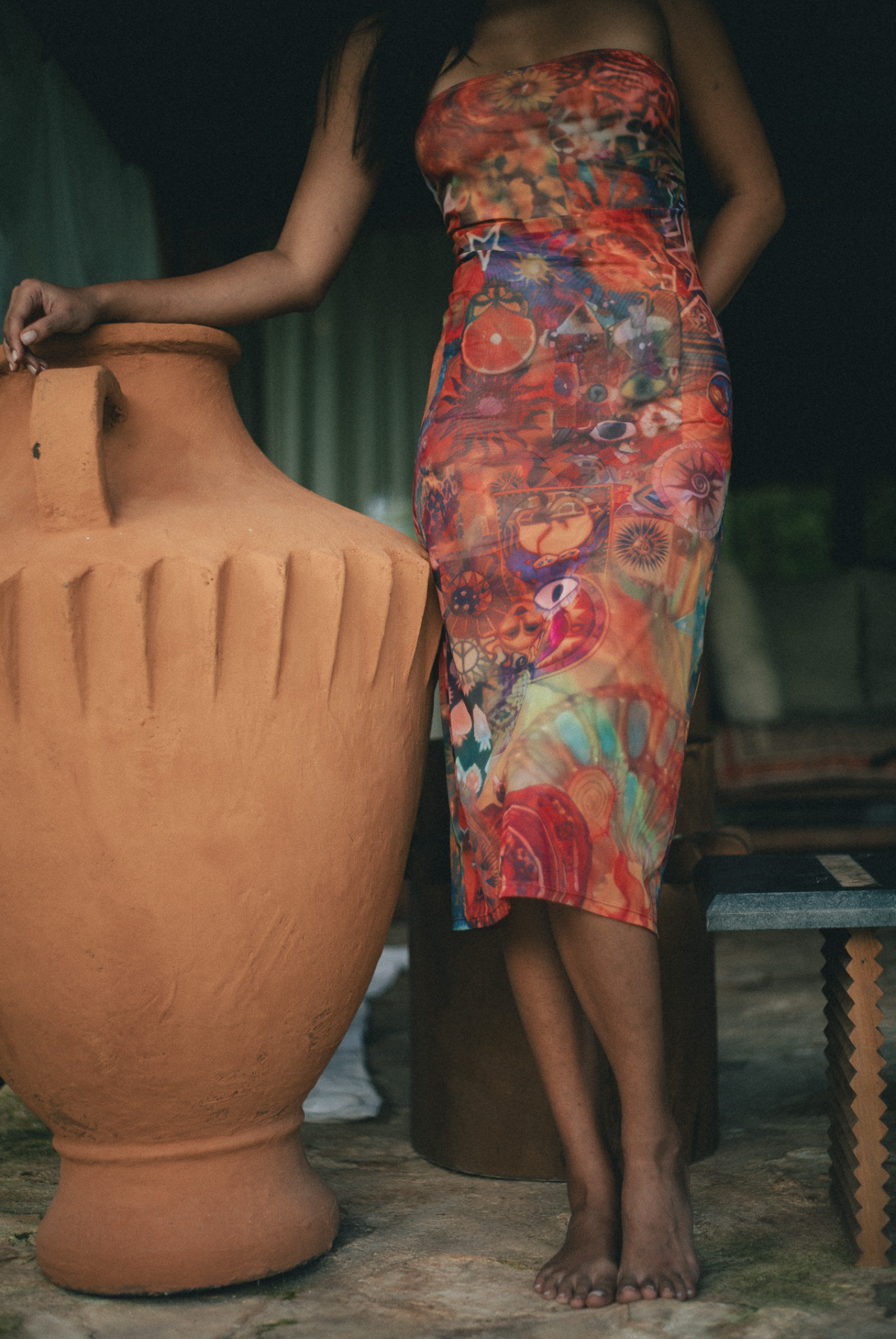 Strapless Dress with Unique Prints